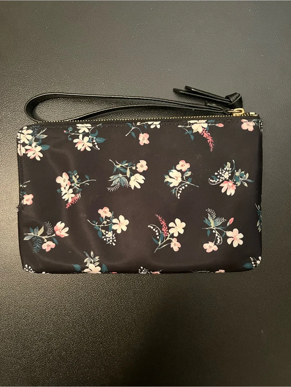 kate spade Black Floral Wristlet with Gold Plaque